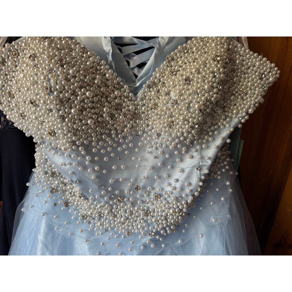 Fabuluxe Couture Limited Edition Blue Beaded Tulle Prom Dress Corset Back L - Picture 4 of 4